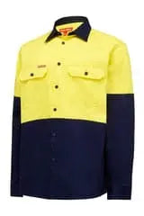 Hard Yakka Core Hi-Vis Cotton Drill Shirt Y04605 Work Wear Hard Yakka Yellow/Navy (YNA) S